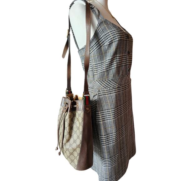 Gucci GG Canvas Bucket Crossbody Bag Brown Leather Trim Vintage Sherry Line - Picture 11 of 16